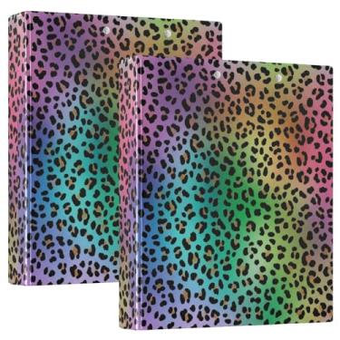 Imagem de Fichários de três anéis com estampa de leopardo, gradiente, arco-íris, 200 folhas, fichário de escritório, 31,5 x 27 x 6 cm, pacote com 2