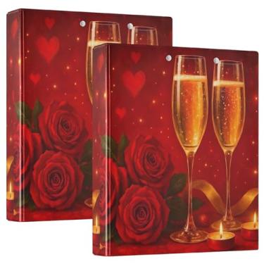 Imagem de Fichários de 3 anéis com rosas vermelhas de 3 cm comporta 200 folhas fofas pastas de portfólio floral redondo fichário de escritório, 31,5 x 27 x 6 cm, 1 pacote