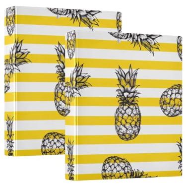 Imagem de Fichários listrados de abacaxi personalizados, 3 polegadas, 3 argolas, 200 folhas, 3 pastas de anéis, fichário de escritório, 31,5 x 27 x 6 cm, pacote com 2