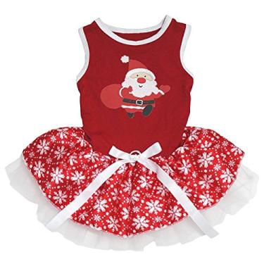 Imagem de Petitebella Roupas para filhotes de cachorro vestido de Natal Papai Noel vermelho top tutu verde (XGG, Papai Noel Natal)
