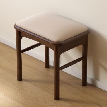 Imagem de Vadisun Banqueta estofada com perna de madeira maciça, assento de banco de apoio para os pés de nogueira otomano acolchoado de couro para cozinha de entrada, 1 peça