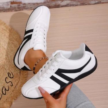 Imagem de Tênis atlético feminino: sapatos casuais leves de cano baixo para uso diário, Branco, 36