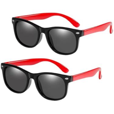 Imagem de KIT 2 Óculos De Sol Infantil Polarizado Proteção UV400 Acessório para Criança Armação Flexível PRETO e VERMELHO Unissex PREMIUM DUPIN