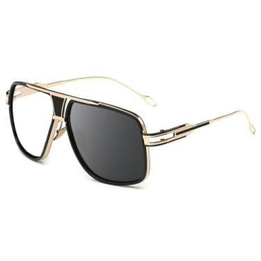 Imagem de GOBIGER Óculos de sol aviador para homens, 100% de proteção UV, armação de liga metálica com estojo, Lente preta|fotocromática e anti-luz azul, Medium