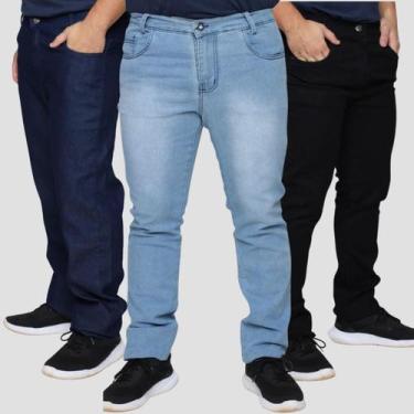 Imagem de Kit 3 Calça Masculina Jeans Plus Size Slim Lycra Stretch - EXPOSIÇÃO P