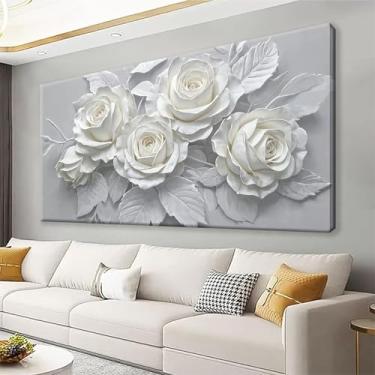Imagem de Suconvng Pintura de parede de flor branca arte em tela decoração de parede 50 x 101 cm decorações modernas minimalistas flores estéticas decoração de parede em tela para quarto, cozinha, escritório
