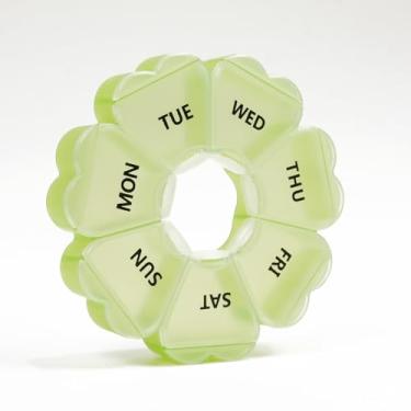 Imagem de Lindo recipiente de vitaminas para viagens – Caixa de comprimidos circular divertida, organizador semanal de 7 dias, estojo de comprimidos de coração, organizador de comprimidos portátil de