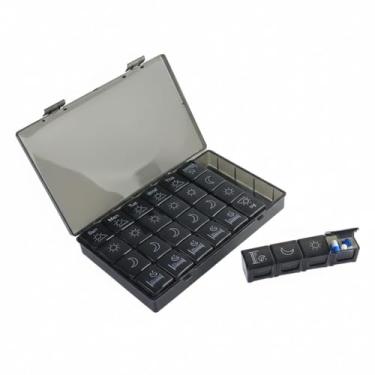 Imagem de Organizador de Comprimidos Semanal 28 Compartimentos 4 Períodos - Indicação com Imagem para Melhor Controle (Preto)