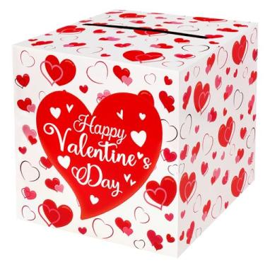 Imagem de Lemicin Caixa de cartão grande, caixas vermelhas de amor para Dia dos Namorados, caixa de envelope com compartimento para crianças, presente de aniversário de dia dos namorados, para escola, sala de