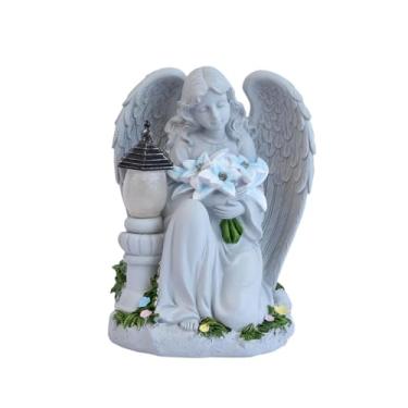 Imagem de Ｂｅｓｇａ Estátua de anjo movida a energia solar, ornamento criativo em resina com luzes, ideal para jardim, pátio, e paisagismo, Ajoelhado