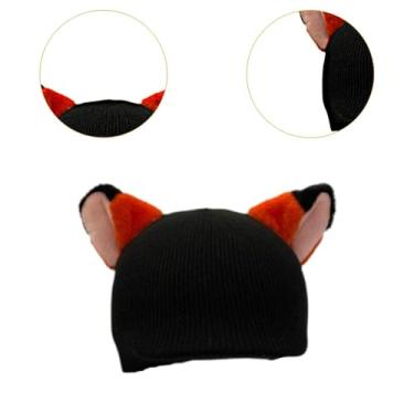 Imagem de UGPLM Capa para capacete de esqui, acessório fofo e criativo, protetor macio de tricô para gorro, acessório de inverno para skate, Orelhas de Raposa Preta