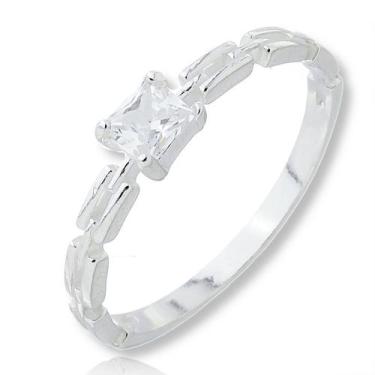 Imagem de Anel Solitário Feminino Prata Pura Solitário Pedra Quadrado - Lojas La