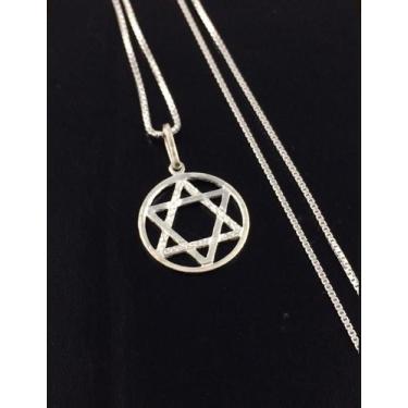 Imagem de Corrente Prata Maciça 925 Pingente Estrela Davi 45 Cm - Lojas La&Amp;N
