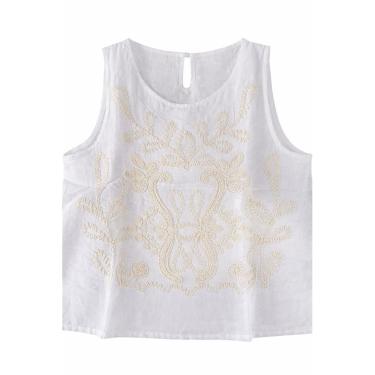 Imagem de Blusa Regata Feminina Bordada com Decote Redondo