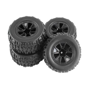 Imagem de Almencla Conjunto de 4 rodas e pneus pretos de 90 mm para carros de controle remoto RC, peças de reposição para modificações DIY, compatíveis com carros de