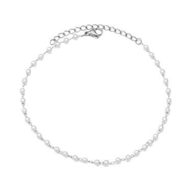 Imagem de Tornozeleira De Corrente De Pérola Em Aço Inoxidável Banho De Ouro 18K