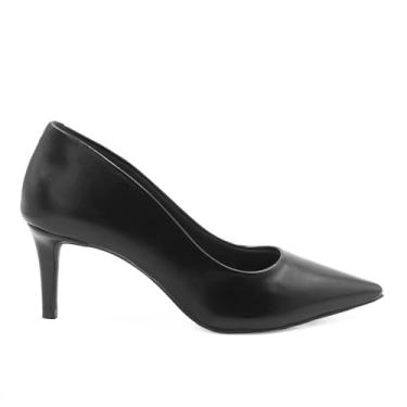 Imagem de Zatta Scarpin Feminino Salto Fino Bico Fino, Couro Tecnológico, Salto 7 cm, Solado Borracha, Casual (Preto, BR, Adulto, Numérico, 35)