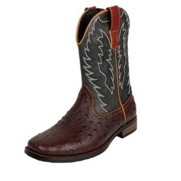 Imagem de Botas masculinas estilo caubói preto sem cadarço, bico quadrado, salto grosso, durável, retrô, cano médio, Borgonha, 40 BR