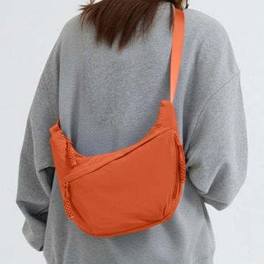 Imagem de Bolsa tiracolo de nylon crescente para mulheres, casual, bolsa de bolinho de massa, bolsa de ombro, leve, viagem, uso diário ao ar livre (tangerina)