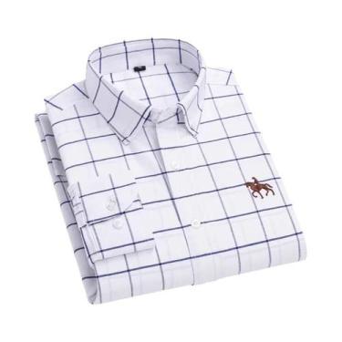 Imagem de Camisa Oxford De Algodão De Manga Longa Para Homens, Ajuste Regular, C