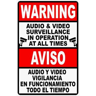 Imagem de Eletina Sinal de metal aviso áudio e vídeo vigilância em uso em todos os momentos placa decalque 20 x 30 cm alumínio, estilo minimalista de estanho