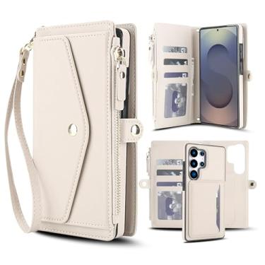 Imagem de Capa carteira para Samsung Galaxy S24 Ultra, capa flip magnética destacável com compartimentos para cartões, bloqueio RFID, suporte e alça de pulso, capa protetora para celular (damasco)