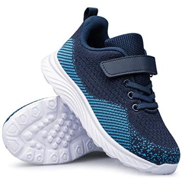 Imagem de MURDESOT Tênis infantil infantil para meninos e meninas atléticas com alça esportiva para crianças pequenas/crianças grandes, Azul e branco, 1 Little Kid