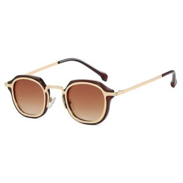 Imagem de Óculos de Sol Feminino Pequeno Estilo Punk Metal Masculino UV400 para Esportes ao Ar Livre, Corrida e Ciclismo, Dourado Marrom Chá