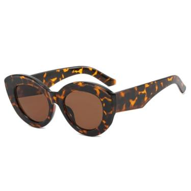 Imagem de Óculos de Sol Olho de Gato Feminino com Armação Oval e Proteção UV400 para Esportes ao Ar Livre, Corrida e Ciclismo, Estampa de Leopardo Marrom