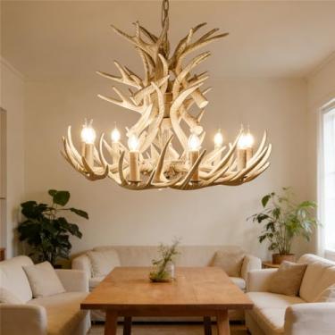 Imagem de OUFULA Lustre Moderno de Chifres de Veado Com LED Estilo Eetrô Americano Criativo Para Sala de Estar Restaurante Quarto Casa de Campo afé Bar abana Luminária Pendente de PVC (B C 9 luzes)