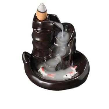 Imagem de Queimador de incenso de cerâmica cachoeira refluxo sândalo incenso titular escritório casa decoração (marrom)