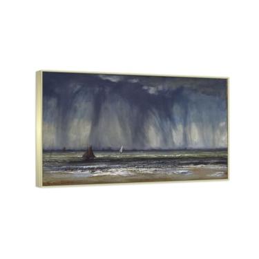 Imagem de RYLJCZ Gustave Courbet Reprodução de pinturas famosas - (The Waterspout) Impressão em tela Imagens de arte de parede para decoração de sala de estar (50 x 80 cm (19,7 x 31,5 pol)/molduras champanhe)