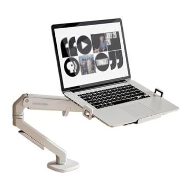 Imagem de KEG801302 Suporte para laptop de escritório, suporte de braço para mesa de 2 a 9 kg, suporte de mesa ajustável para laptop com bandeja e grampo/base de ilhós para acessórios de mesa de laptop de 30,5