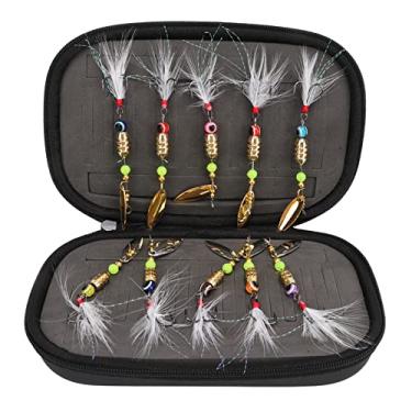 Imagem de Kit de equipamentos de iscas de pesca 10 peças iscas de rotação de lantejoulas de cor brilhante com ganchos de penas resistentes à água salgada para pesca de truta robalo caixa de