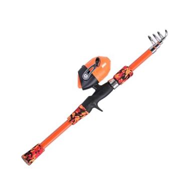 Imagem de Vara de pesca infantil Vara de pesca telescópica e combinação de carretel Vara de pesca infantil para água salgada Material de fibra de vidro Laranja Verde 165 cm (Laranja)