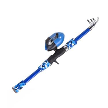 Imagem de Vara de pesca infantil Vara de pesca telescópica e combinação de carretel Vara de pesca infantil para água salgada Material de fibra de vidro Laranja Verde 165 cm (Azul)