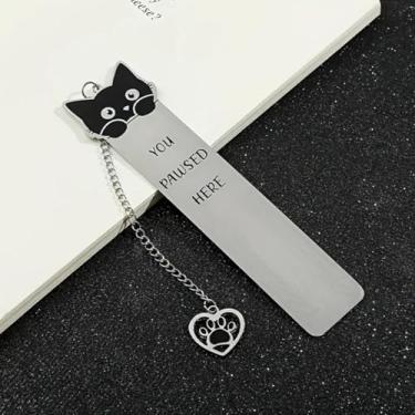 Imagem de 1 marcador de livro de gato, liga de zinco para mulheres, marcador de livro de animais fofos para leitura, presente engraçado, marcador de livro de metal com pingente de coração para amantes