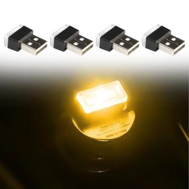 Imagem de 4 peças de luzes LED internas, mini luz de LED USB, decoração de luzes LED para interior de automóveis, lâmpada de atmosfera interior de carro de LED USB, acessório de interior de carro para todos os