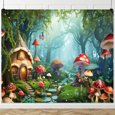 Imagem de Cenário de floresta encantada de primavera, 3 x 2,4 m, cogumelo, conto de fadas, floresta, cenários de jardim, tema do país das maravilhas para meninas, princesas, faixa de feliz aniversário, sessão