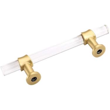 Imagem de Puxadores de armário dourados | Puxadores de armário de acrílico 5,5 - Puxadores de armário e gaveta de cozinha e banheiro | Puxadores de acrílico com orifício de montagem de 7,6 cm (1)