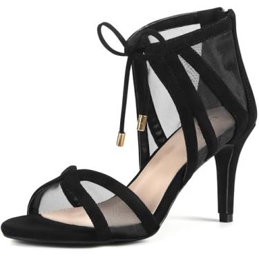 Imagem de Perphy Sandálias femininas de salto agulha de malha aberta com cadarço, Preto, 40