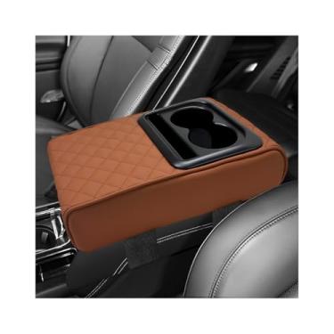 Imagem de ZNDAW Almofada de apoio de braço para console central de carro, capa de caixa de apoio de braço de couro impermeável de 35 cm × 8,7 cm com copo e suporte de telefone, protetor de almofada de descanso