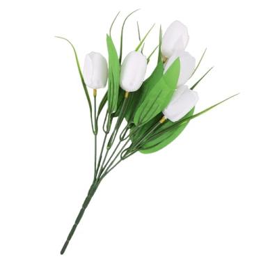Imagem de SUNGOOYUE Flores Artificiais, 6 Hastes, Flores Falsas, Tulipas Artificiais Com Texturas de Cores Vibrantes, para Decoração de Casa, Peça Central de Casamento, Sala de Estar, Decorações de (WHITE)