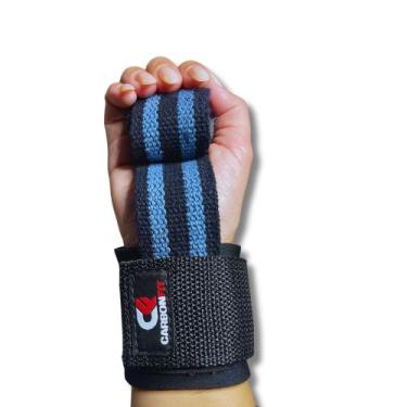 Imagem de Strap Musculação com Munhequeira Academia Algodão Carbonfit, Azulpreto