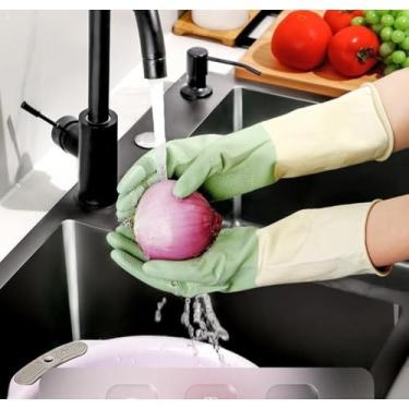 Imagem de Luvas de limpeza de látex, luvas resistentes para lavar louça, luvas grandes reutilizáveis para cozinha, banheiro, jardinagem, trabalho, cuidados com animais de estimação