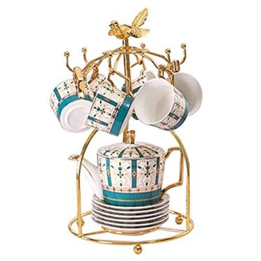 Imagem de Conjunto de chávenas de chá e café, 15 peças, chá da tarde, utensílios de café, conjunto de café, estilo europeu, porcelana esmaltada, serviço de café e chá com 6 peças de xícaras e pires de 6 peças