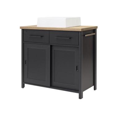 Imagem de Gabinete Armário Banheiro Ditália 2 Gav 2 Pts Com Cuba Bn-03 Preto