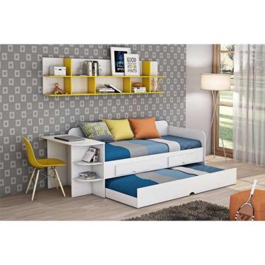 Imagem de Sofá Cama Solteiro Helena C/ 2 Gavetas E Auxiliar Branco - Cimol