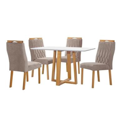 Imagem de Conjunto De Mesa De Jantar Pedro Com 4 Cadeiras Gênova Veludo Bege