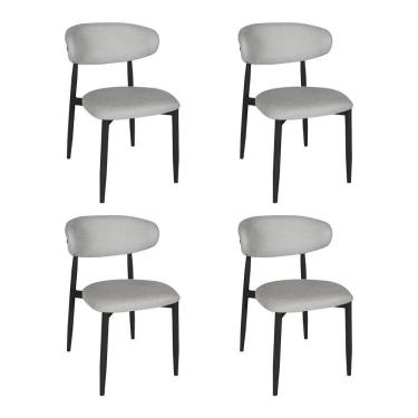 Imagem de Kit 4 Cadeiras De Jantar Lucy Estrutura Aço Carbono Laminado Preto Com Estofado Linho Cinza